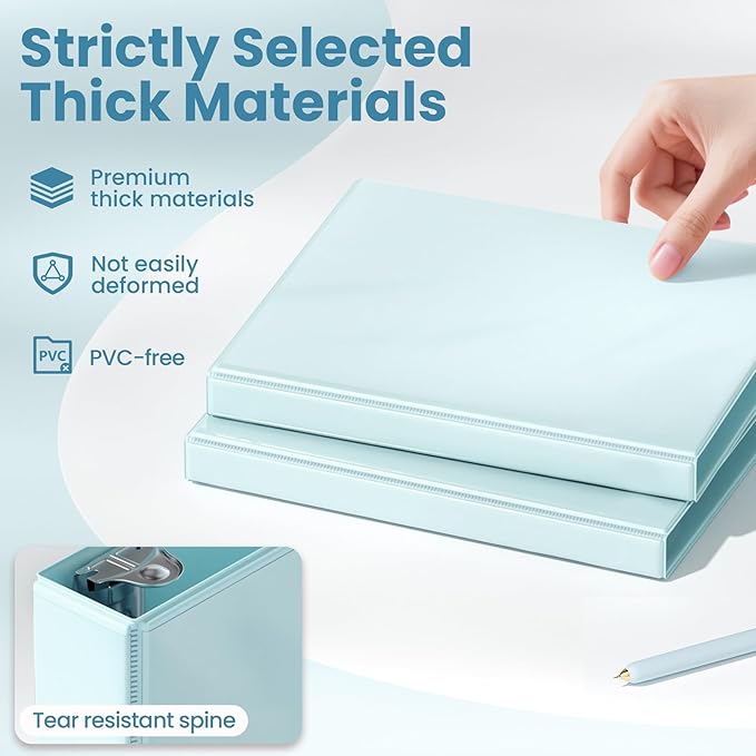 SUNEE 3 Ring Binder 1/2 Inch D Ring, Clear View Binder Three Ring PVC-Free (Fit 8.5x11 Inches) for School or Office Supplies, Pastel Blue, 1 Pack