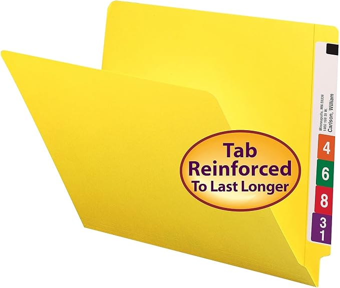 Smead End Tab File Folder, Shelf-Master Reinforced Straight-Cut Tab, Letter Size, Yellow, 100 per Box (25910)