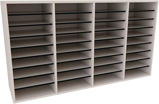 AdirOffice Wooden Adjustable Literature Organizer, 36 Compartment Office Mailbox, or Classroom Literature Organizer, White