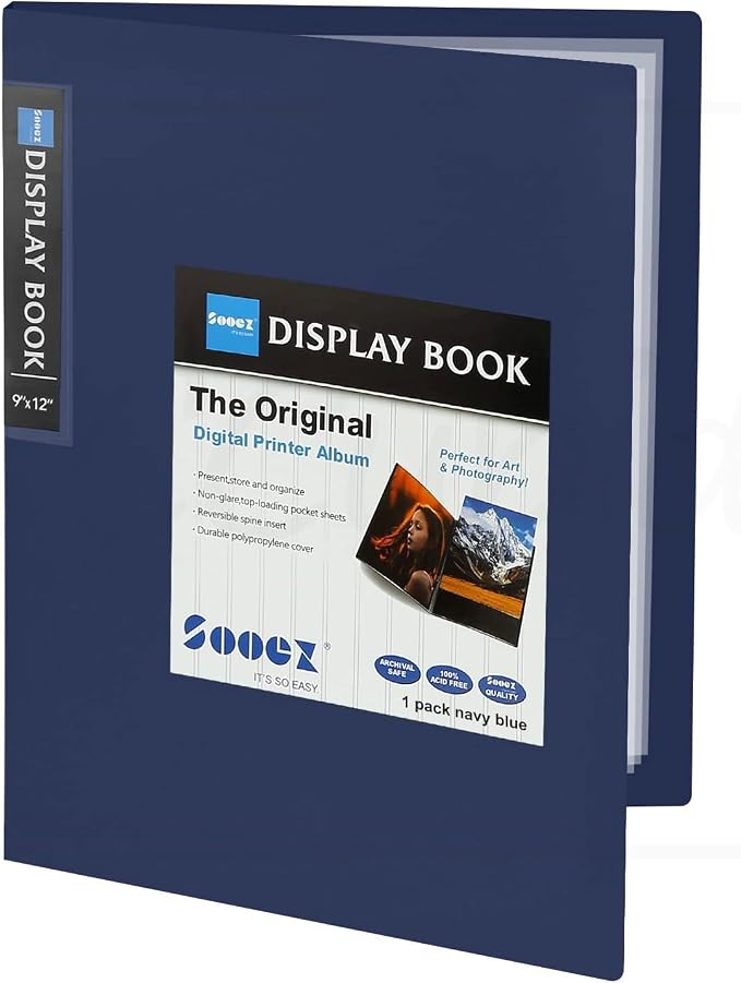 Sooez 30-Pocket Binder with Plastic Sleeves 9x12, Heavy Duty Art Portfolio | Folder with Clear Sheet Protectors, Display 60 Pages, Presentation Book for Artwork, Document Organizer Binder, Navy Blue