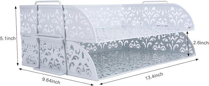 2 Tier Desktop File Organizer Metal Stackable Letter Tray Paper Holder Rack for Desk, White