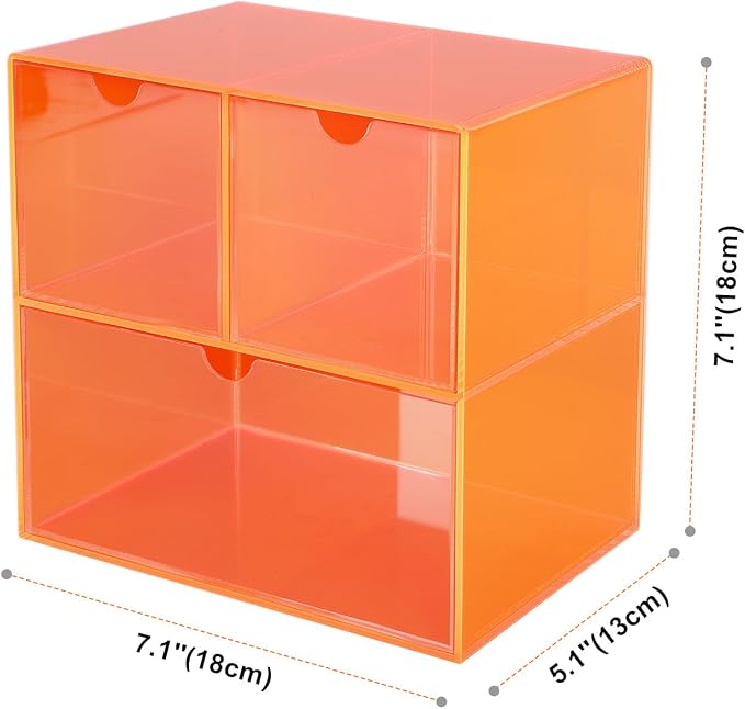 Gelite Desk Organizer with 3 Storage Drawers for Makeup Office Acrylic Desktop Drawer Organizer for Vanity Office Organization and Storage Box, Neon Orange
