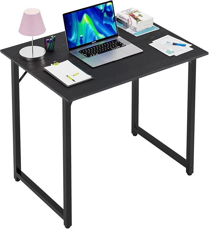 PayLessHere | 32 Inch Computer Desk | Black | Sturdy Office Desk | Metal Frame, Adjustable Feet | Water-Resistant, Scratchproof Surface | Writing Table for Home Office or Study | Pack of 1