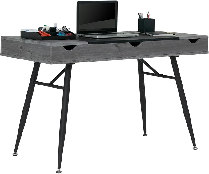 Calico Designs Nook Modern Office Laptop Writing Desk- 47.25″ Wide Home Workstation Space-Saving with Storage Compartments, Greywash