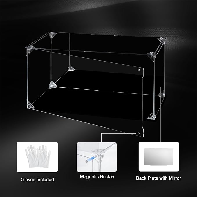 Acrylic Display Case Clear Action Figure Display Case with Mirrored Back, Dustproof Protection Display Box Alternative Glass Case for Collectibles Figures Models Doll Toys (15.7x8x8 inch, 40x20x20cm)