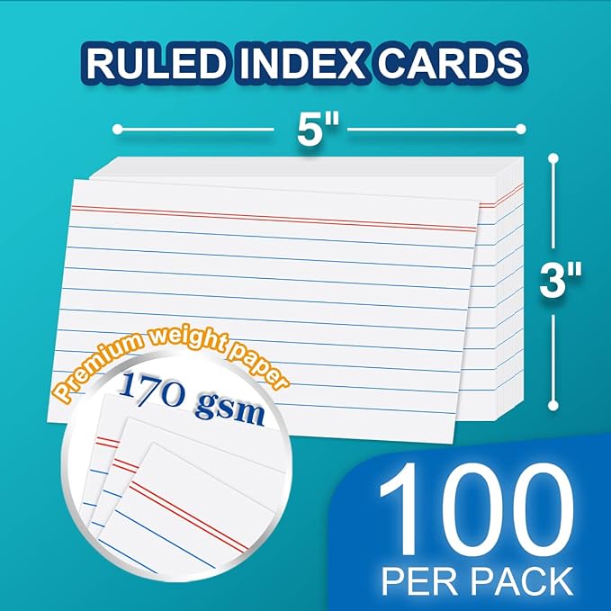 H4D 3x5 Index Card Case with 100 Heavyweight Ruled Index Cards and Dividers, Lime Green