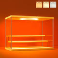 Acrylic Display Case with Adjustable LED Light, 3 Tier Clear Display Box Dustproof Showcase for Action Figures, Collectibles and Mini Toys, Assembly Display Cabinet(Wood 12.5×6.7×9in)