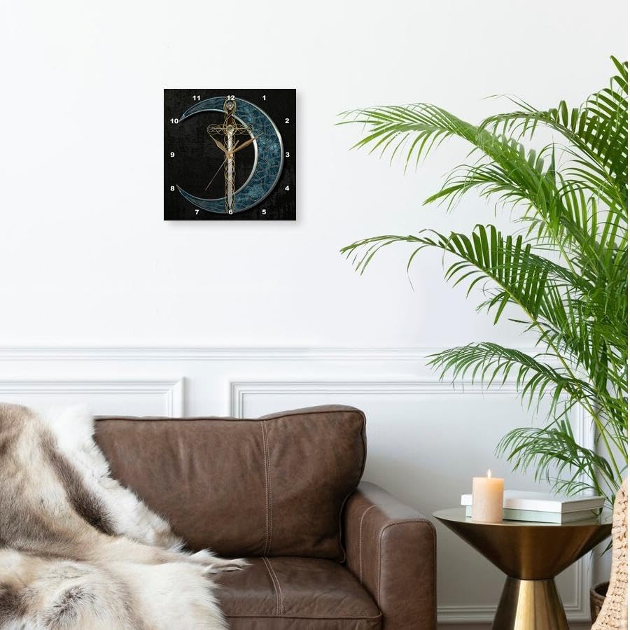 3dRose Wall Clock Silent - 13 inch - A Celtic Moon with a Fantasy Sword. - Creative Studios – Celtic Knot