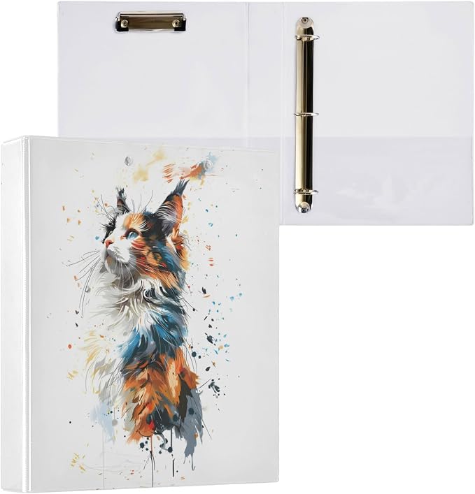 3 Ring Binder, Watercolor Cat File Folder Holds 200 Sheets File Storage for Women Men School Office Supplie