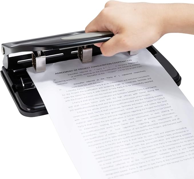 Amazon Basics 3 Hole Punch with Easy-Clean Tray, 30 Sheet Capacity, Black, 6-Pack
