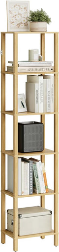 Open Book Shelf, 6 Tier Tall Bookshelf, Freestanding Shelf Narrow Bookcase with Open Shelves, 14.57" x 10.63" x 65.83", Book Shelves for Living Room, Office, Study, Oak