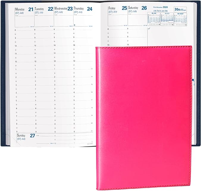 Quo Vadis 2026 Minister - Weekly/Monthly Planner - 12 Months, Jan. to Dec. - 6 1/4 x 9 3/8" - Smooth Faux Leather Soho Raspberry Cover- Time Management Appointment Organizer