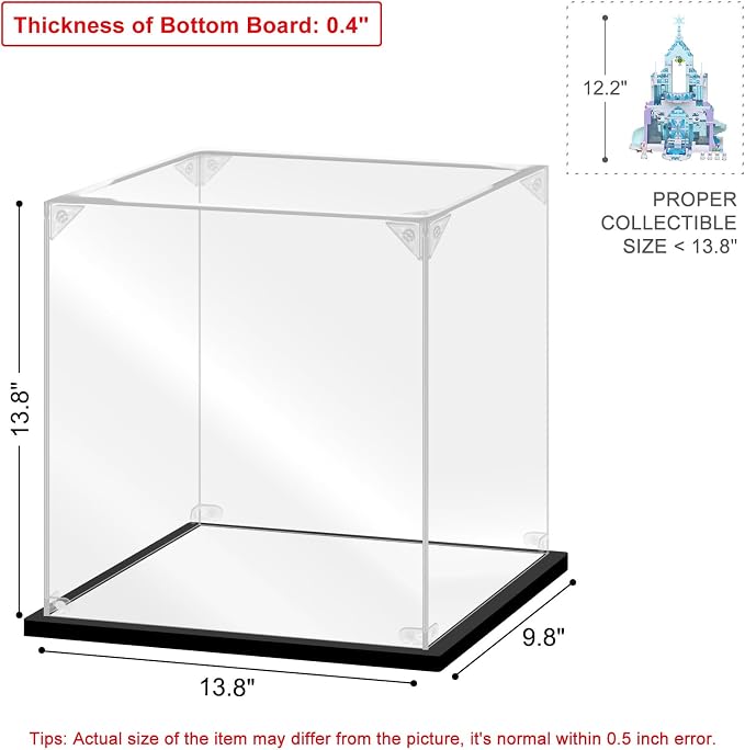 Acrylic Display Case for Collectibles Assemble Acrylic Display Box for Lego 43172 Castle Building Toys Clear Acrylic Case for Display Trophy Figures Dolls(Black,13.8*9.8*13.8 inch)