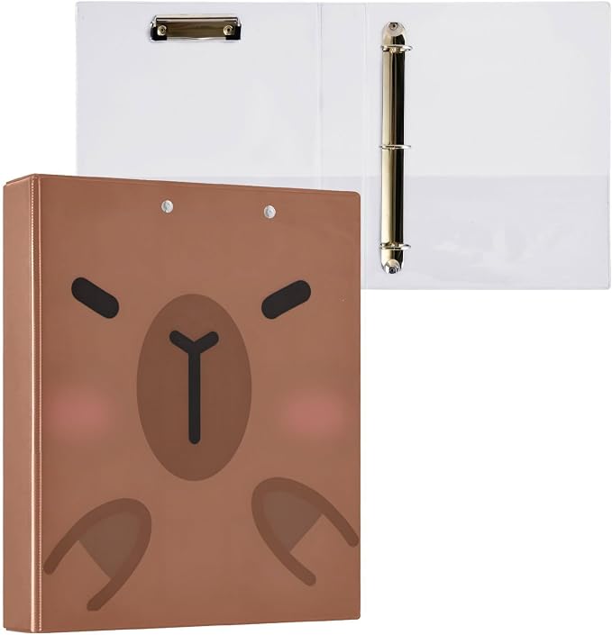 JIPONI 3 Ring Binder Capybara Face 1 Inch Round Binders for Men Women Students, Cute File Organizer for Office Home School