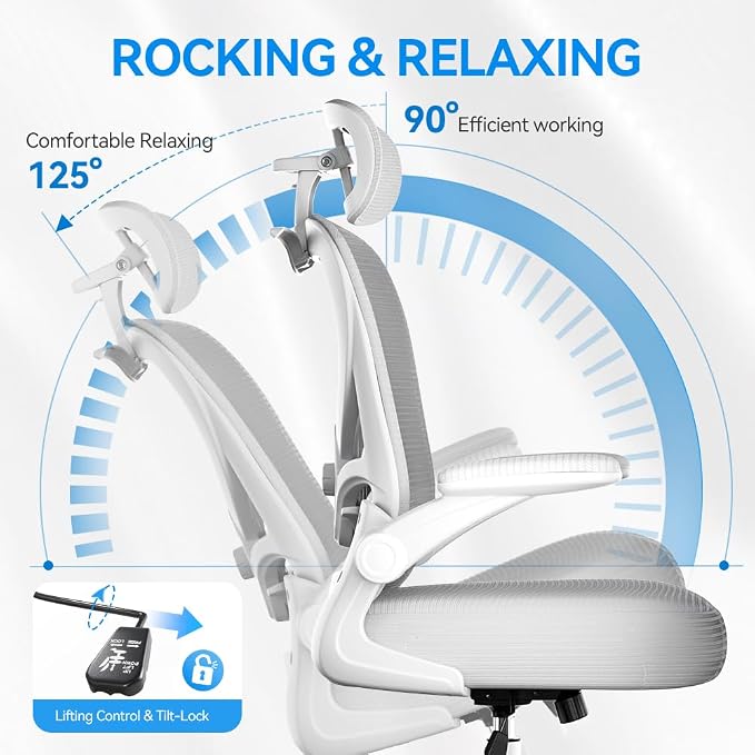 Ergonomic Office Chair, Mesh Home Office Desk Chairs with 3D Headrest | Freepub Computer Gaming Chair whit Adjustable High Back Lumbar Support, Executive Swivel chairs, 350LBS Capacity, Grey