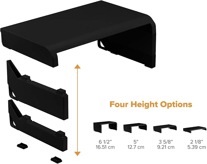 Bostitch Office Konnect Adjustable Monitor Stand Riser, 4 Height Adjustments, Built-In Cable Management, Rubber Feet - Black