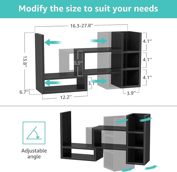 NUTIKAS Desk Shelves Desktop Organizer Shlef - Black Office Organization for Top of Desk Organizers and Accessories Corner Bookshelf Table Top Shelving Small Hutch Decorations for Office