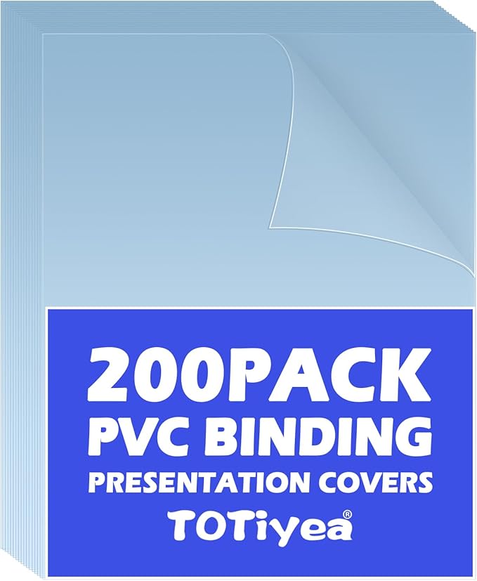 TOTiyea 200 Pack 5 Mil Clear Binding Covers 8.5" x 11",Bulk Pack | Binding Covers,Letter Size,clear plastic cover for use in school offices or at home,for teachers, students, and colleagues