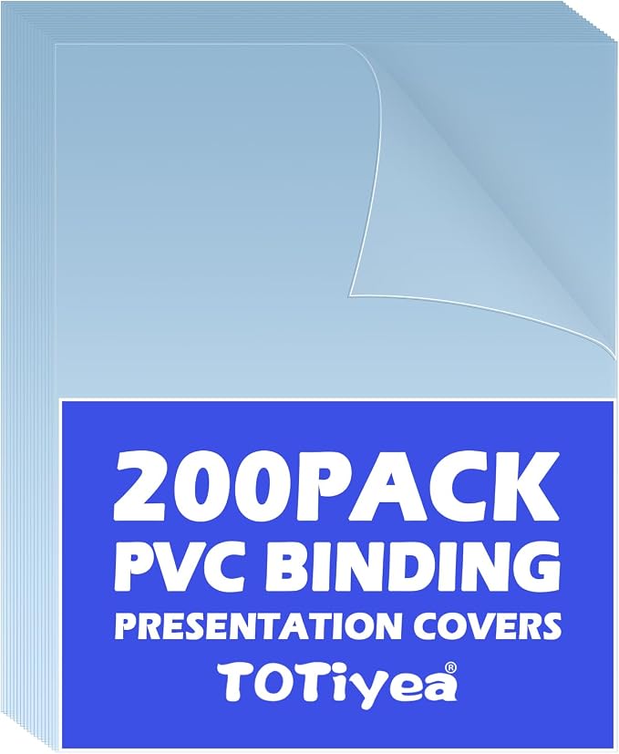 TOTiyea 200 Pack 4.5 Mil Clear Binding Covers 8.5" x 11",Bulk Pack | Binding Covers,Letter Size,clear plastic cover for use in school offices or at home,for teachers, students, and colleagues