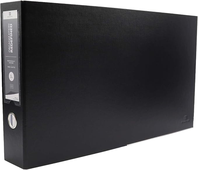 3-Ring Premium Ledger Binder for 11" x 17" Paper - Black, by Bindertek | 3" Spine Width, 525 Sheet Capacity, 2" D-Rings, Linen-Textured Covers, Steel Reinforced Edges, Spine Label Included