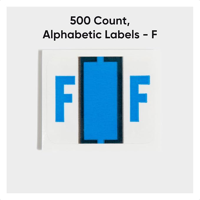 Smead BCCR Bar-Style Color-Coded Alphabetic Label, F, Label Roll, Blue, 500 Labels per Roll, (67076)