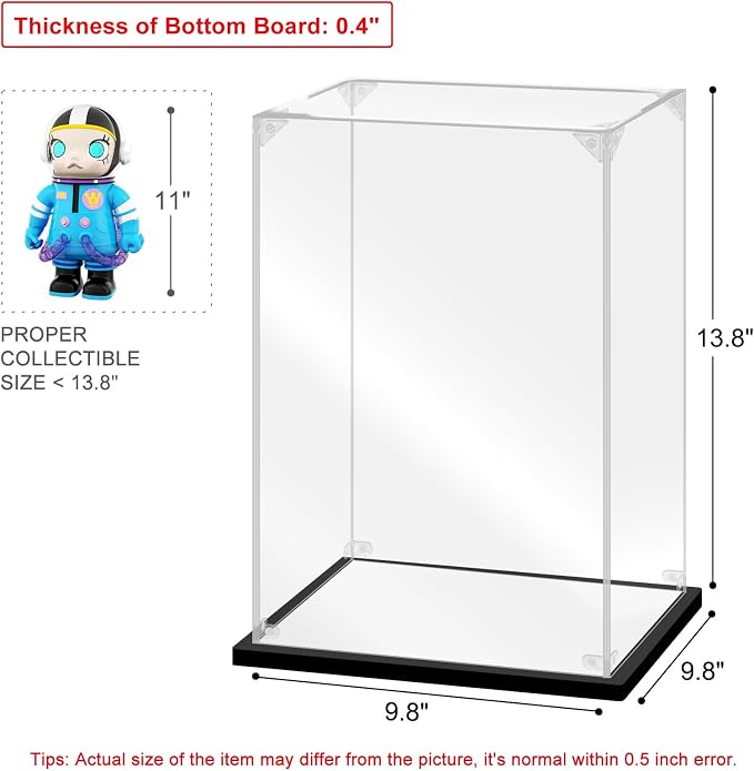 Acrylic Display Case for Collectibles Assemble Acrylic Display Box for Bearbrick 400% Lego 76191 Clear Acrylic Case for Display Dolls Action Figures Storage(Black,9.8*9.8*13.8 inch)