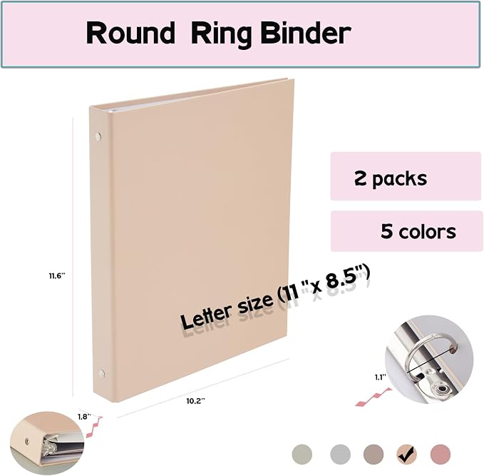2 Pack 3 Ring Pocket Fashionable Color Binder 1-inch, Suitable for Letter Size (11 "x 8.5"), Beautiful and Cute Binder Suitable for School and Office Supplies, Orange Color