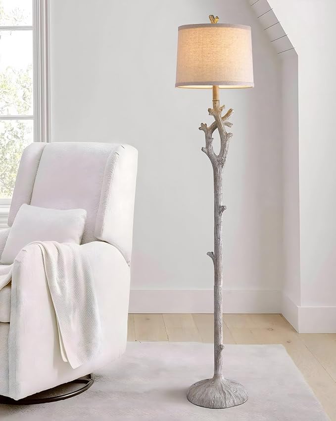 Retro Farmhouse Floor Lamp for Living Room Rustic Standing Lamps Tree Trunk Deco Modern Country Vintage Wood Grain 59.75" Tall Corner Floor Lamp Bedroom Office