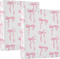Bowknot Riband Pink Bow Dots Preppy Cute Binder 3 Ring 1.5 Inch Binder with Clipboard&Pockets, Hardcover Binders Heavy Duty Large File Folder for Office School Supplies - Holds 200 Sheets,2 PC