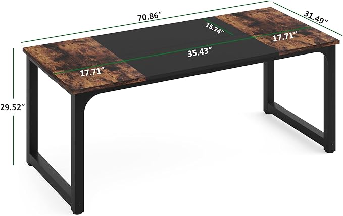 LITTLE TREE 70.8 Inch X-Large Executive Computer Office Desk, Brown+Black