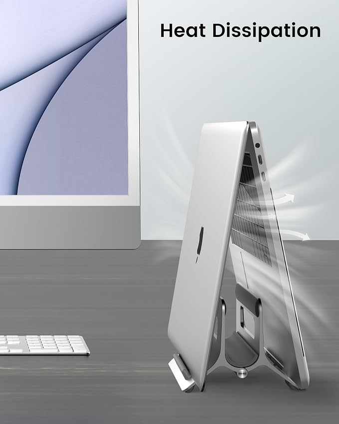Vertical Laptop Stand for Desk, Gravity Auto Lock Vertical MacBook Stand, Aluminum Laptop Vertical Dock Stand Holder Compatible with MacBook Pro, MacBook Air, Silver