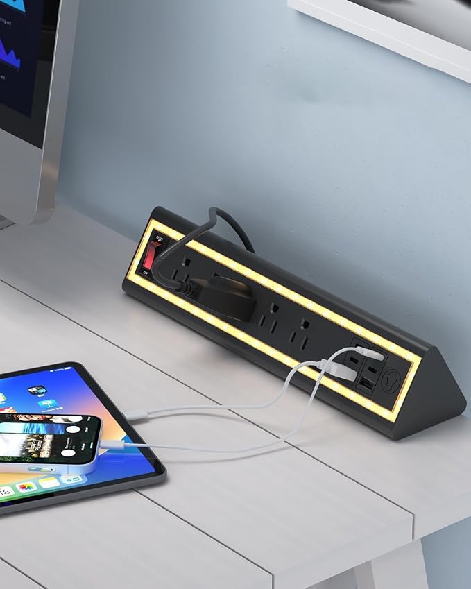 Desk Clamp Power Strip with Nightlight, 40W Fast Charging, 10FT Extension Cord, 4x20W USB-C & 2 USB Ports, 5 AC Outlets, Fits 1.69-Inch Table Edges
