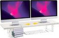 Across-Star Dual-Monitor-Stand-Riser-For-Desk Adjustable Length 32-40 Inch，Large Desktop Computer Monitor Riser For 2 Screens，Desk Shelf Organizer Riser Stand For Computer/Laptop/PC/Printer/TV Black