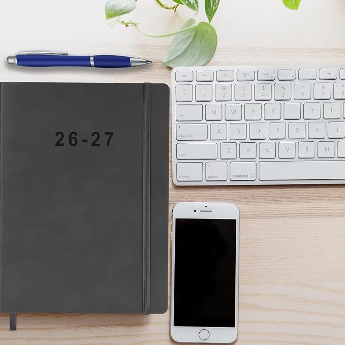 2026-2027 Planner - Weekly and Monthly Planner, Oct 2026 - Dec 2027, Vegan Leather Cover, Elastic Closure, 7"x9.25", Grey