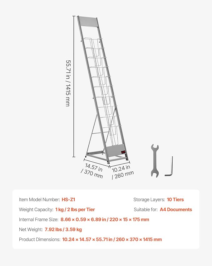 VEVOR Brochure Display Rack, 10 Pockets Magazine Literature Display Stand, Portable Floor Standing Magazine Rack, Metal Newspaper Catalog Holders for Shop, Exhibitions, Office, Trade Show, Silver