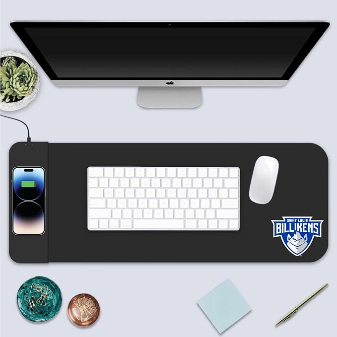 Saint Louis University Classic Wireless Charging Cloth Desk Mat, Durable Office Supplies, Non-Slip Base, Quick Charging Wireless Desk Pad, Black