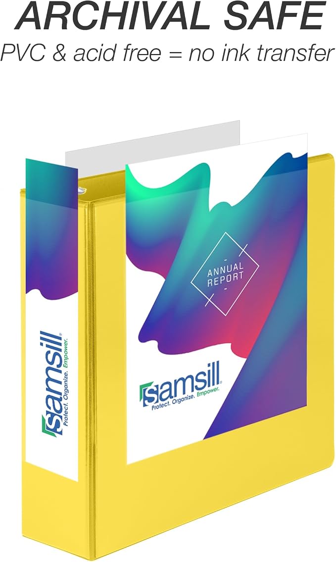 Samsill Durable 3 inch 3 Ring Binder, D Ring Binder, 100% Recycled Chipboard, Yellow