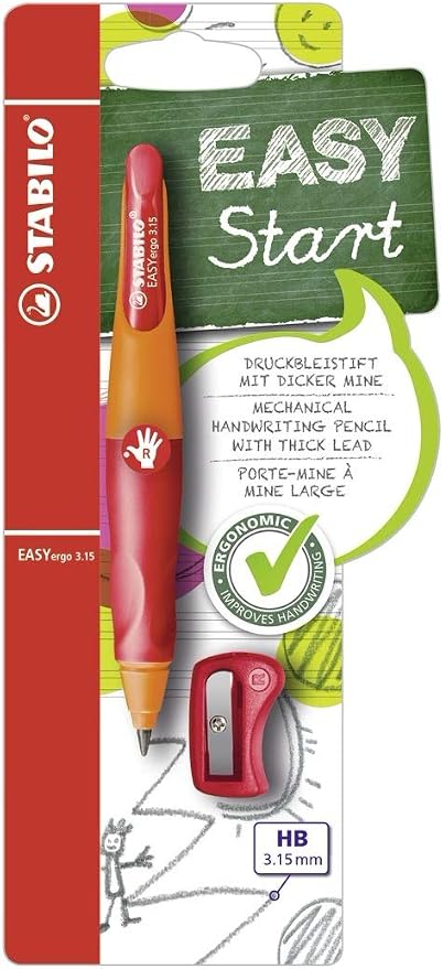 STABILO - EASYergo 3.15 - Ergonomic Mechanical Pencil - Right-Handed - Pack of 1 - Orange/Red with Sharpener