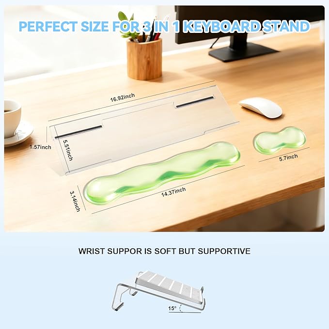 Computer Keyboard Stand with Wrist Rest - Gel Wrist Rest for Keyboard and Mouse, Ergonomic Keyboard Riser with Wrist Rest Support for Mouse