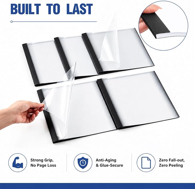 50 Pack Letter Size Thermal Binding Covers 1/4 Inch Spine for 36-50 Sheets, Clear PET Front Black Cardstock Back, Presentation Report Covers for Thermal Binding Machines, for Office, School