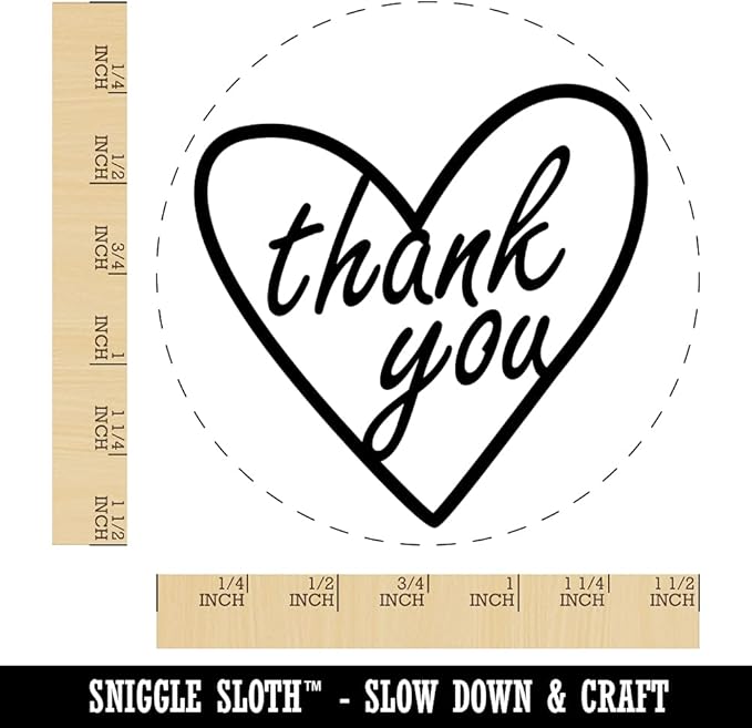 Thank You in Heart Self-Inking Rubber Stamp Ink Stamper for Stamping Crafting Planners - 1-1/2 Inch Large - Black Ink