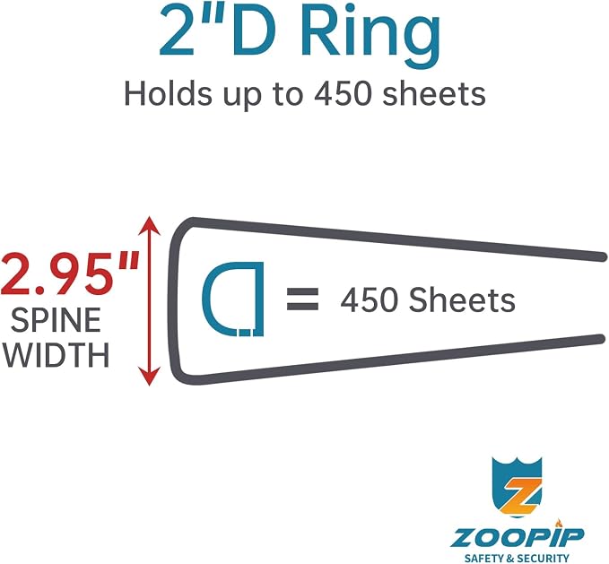 Fireproof 3 Ring Binder with Zipper, 2" D Rings Holds 450 Sheets | Fits Letter Size,Compatible with Clear Page Protectors,Built-in Net Pouch Pen Holder,Portable Safe Storage,1 Pack,Black