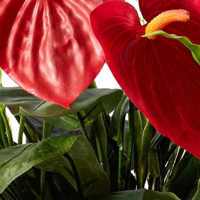 Nearly Natural 26 in Artificial Mixed Greens and Anthurium with Vase | Vibrant Red Plumage, Lifelike Textures, Decorative Vase Included, Year-Round Home or Office Decor Accent