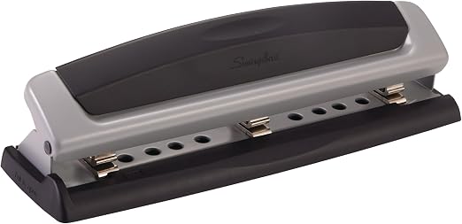 Swingline 3 Hole Punch,10 Sheet Capacity Three Hole Puncher 3 Ring,Adjustable 2-3-Hole Paper Punch,Precision Pro,Black & Silver (74037),(Pack of 12)