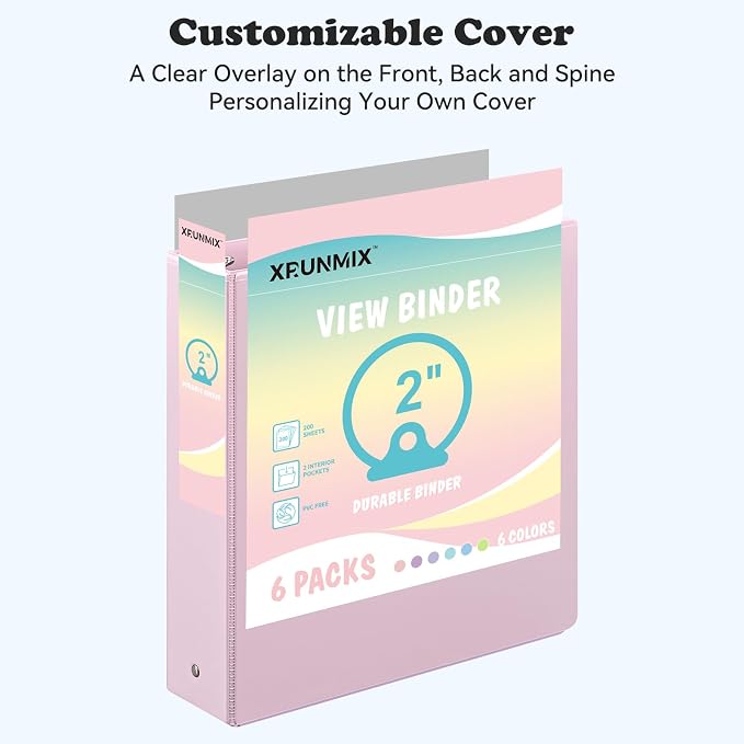 2-inch 3-Ring Binder with Pockets, Basic Binders 1''2'' Color Binders, Holds Letter Size 8.5'' x 11'',450 Sheet Capacity, Bundle 6 Pack for Back to School (2'' Pink- 6 Packs)