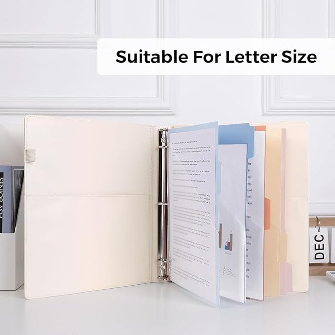 SKYDUE 3 Ring Binder with Clipboard,1 Inch Binder, 13.2" × 10.2" PU Clipboard Binder with Notepad & 5 Dividers with 5 Pockets, Labels, Clipboard Folder Great for School Office(Fit Letter Sized Paper)