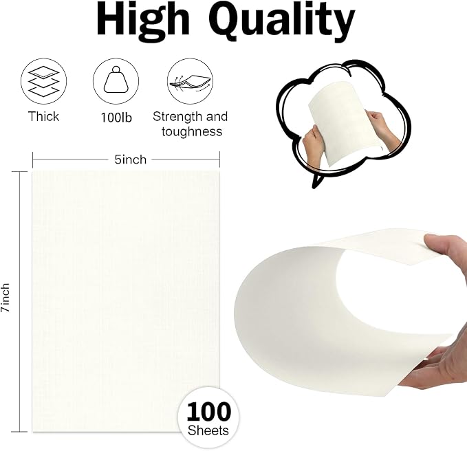5x7 Ivory Linen Paper Textured Cardstock 100 lb | Goefun Wedding Invitation Cardstock Light Cream, Thick Paper for Printing, Invitations, Artworks, Cardmaking, 100 Sheets