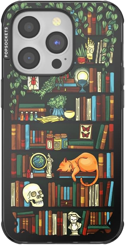 PopSockets iPhone 14 Pro Phone Case with MagSafe, Wireless Charging Compatible, Bookish - Storied Shelves