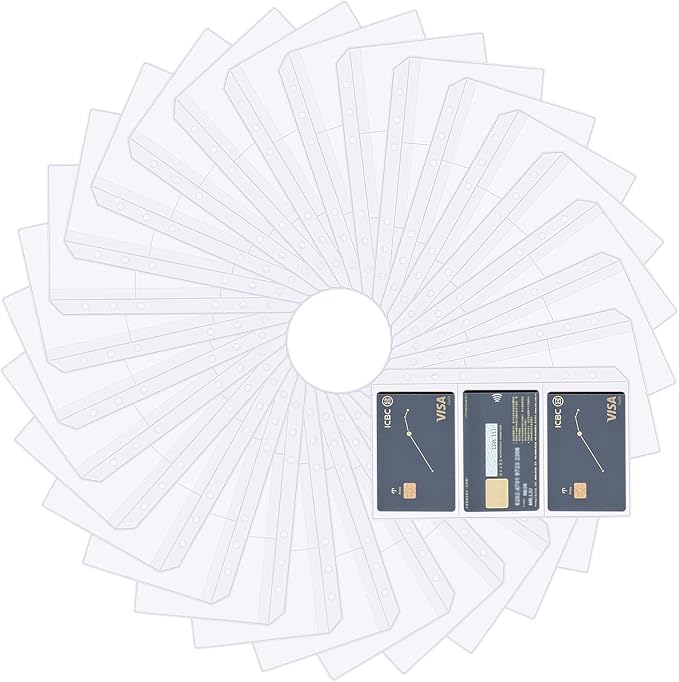 30pcs Trisection A6 Binder Pocket no Zipper Clear Budget Planner Inserts Bulk Binder Organizer Cash Envelopes for Budgeting Waterproof PVC Loose Leaf Bags Card Sleeves for 6 Ring Notebook