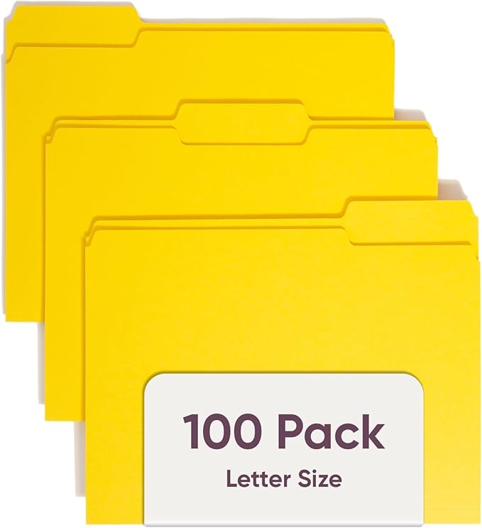 Smead Colored File Folder, 1/3-Cut Tab, Letter Size, Yellow, 100 per Box (12943)
